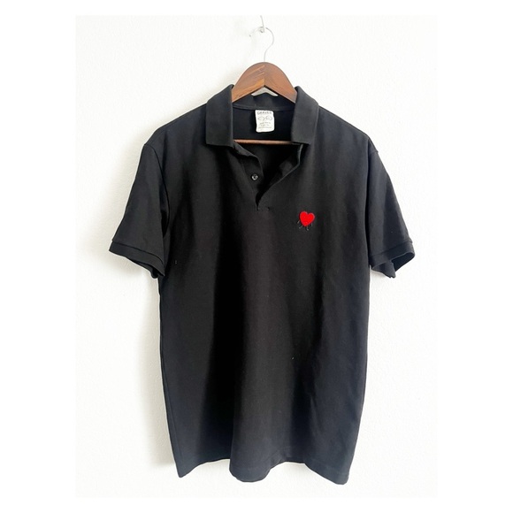 Graver Red Heart Black Short Sleeve Polo Shirt Size Medium - Picture 1 of 7